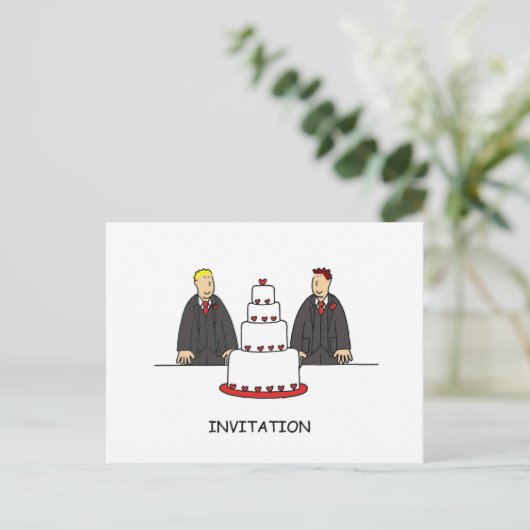 Uitnodiging voor een feestje Twee bruidegoms en ee (Staand voorkant)