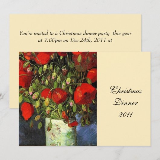 Uitnodiging voor een feestje. Vaas met rode papave (Voorkant / Achterkant)