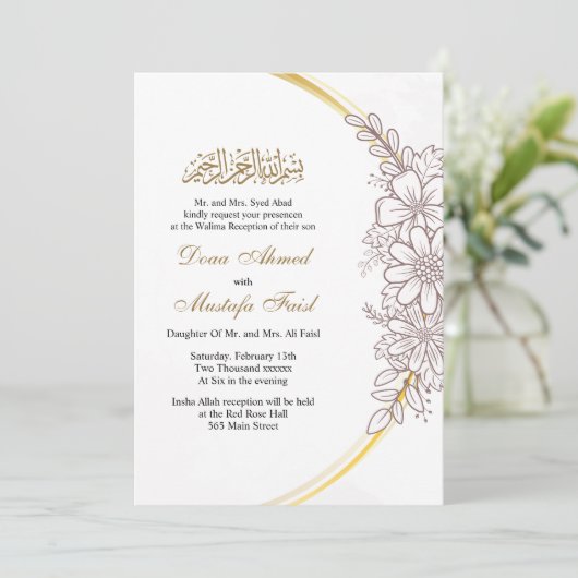 uitnodiging voor een florale moslim - bruiloft (Staand voorkant)