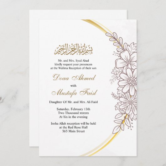 uitnodiging voor een florale moslim - bruiloft (Voorkant / Achterkant)