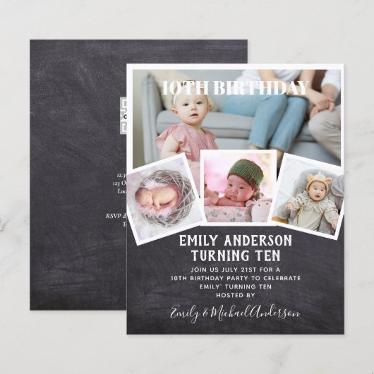 Uitnodiging voor een fotocollage voor de 10e verja (Voorkant / Achterkant)