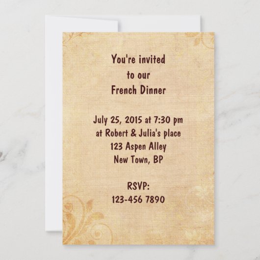 Uitnodiging voor een Frans diner (Achterkant)