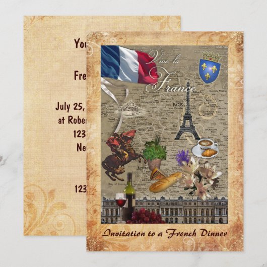 Uitnodiging voor een Frans diner (Voorkant / Achterkant)