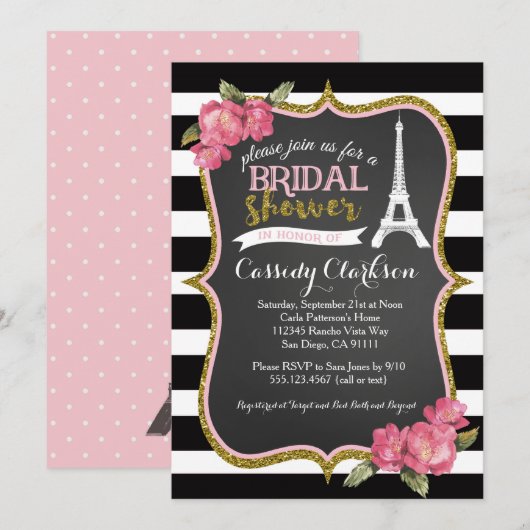 Uitnodiging voor een Franse bruidsdouche (Voorkant / Achterkant)