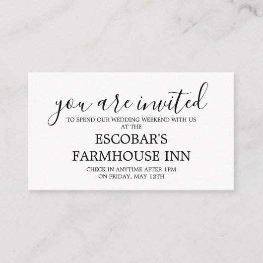 Uitnodiging voor een getaway voor het weekend van  informatiekaartje (Voorkant)