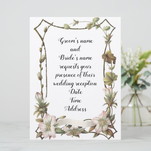 Uitnodiging voor een gevatte Floral Wedding (Staand voorkant)