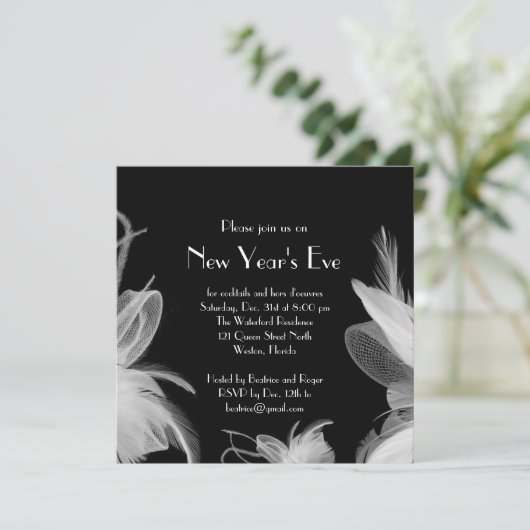 Uitnodiging voor een gevederde Oud en Nieuw-feest  (Staand voorkant)