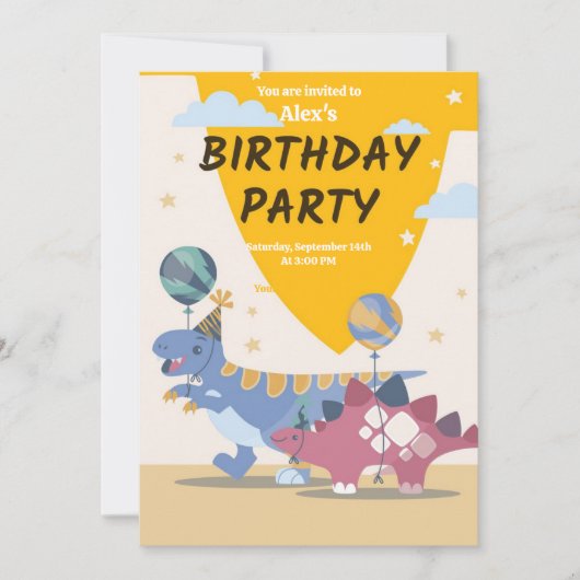 Uitnodiging voor een geweldig dinobirthdayfeest me (Voorkant)