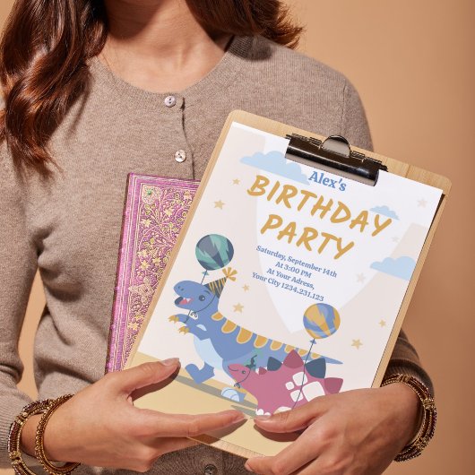 Uitnodiging voor een geweldig dinobirthdayparty-fe