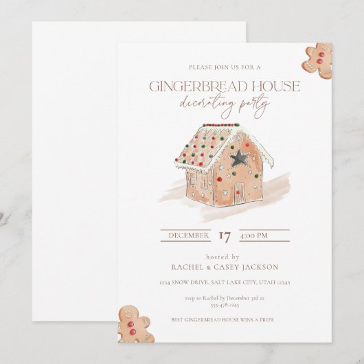 Uitnodiging voor een Ginger Bread Huis Decoratie F (Voorkant / Achterkant)