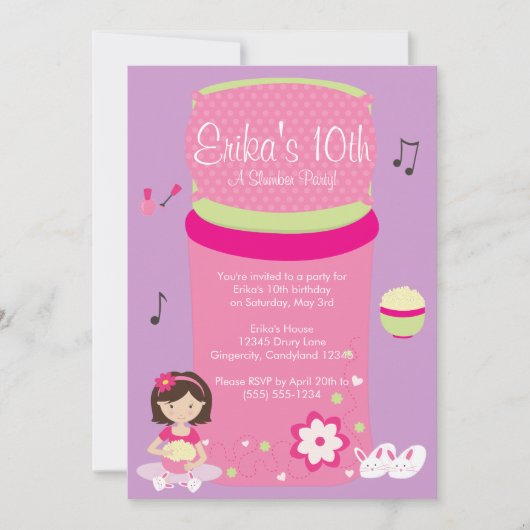 Uitnodiging voor een Girls Slumber Party (Voorkant)