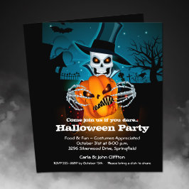 Uitnodiging voor een goedkoop skelet Halloweenfees Flyer