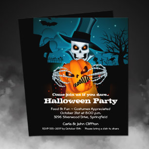 Uitnodiging voor een goedkoop skelet Halloweenfees Flyer
