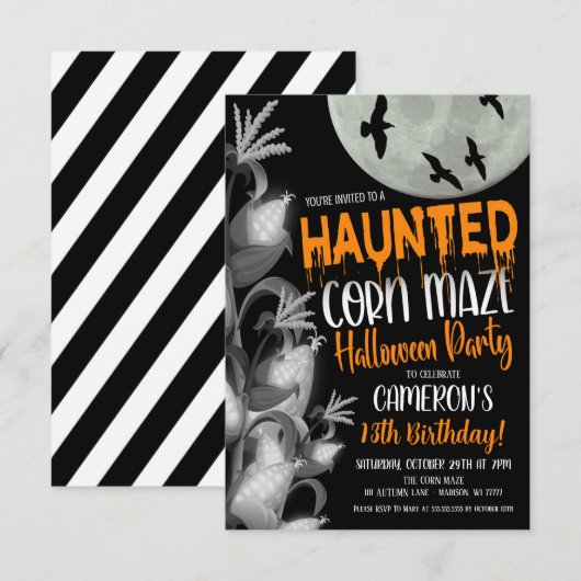 Uitnodiging voor een Griezelige Maisdoolhof (Voorkant / Achterkant)