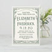 uitnodiging voor een groene oude printbruiloft (Staand voorkant)