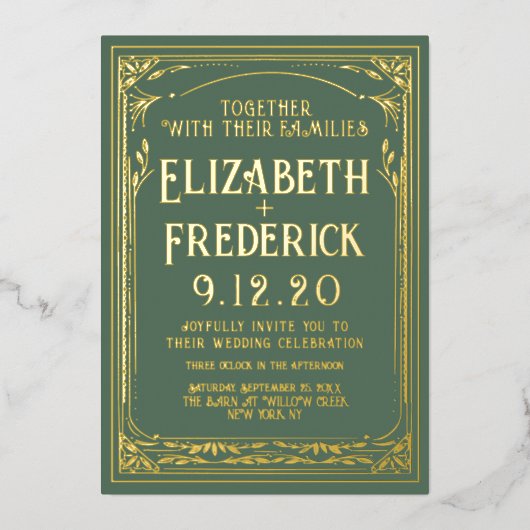 uitnodiging voor een groene oude printbruiloft (Voorkant)