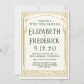 uitnodiging voor een groene oude printbruiloft (Voorkant)