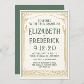 uitnodiging voor een groene oude printbruiloft (Voorkant / Achterkant)