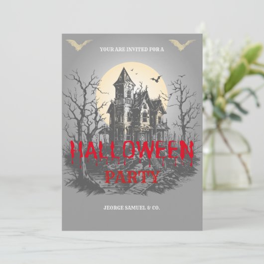 Uitnodiging voor een Halloween party | Aangepaste (Staand voorkant)