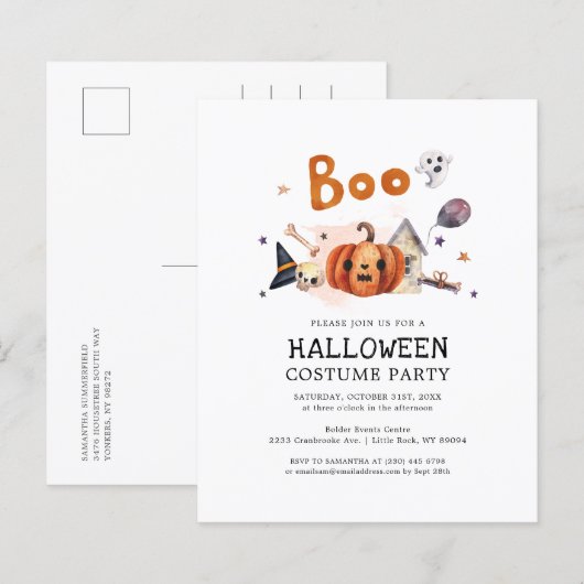 Uitnodiging voor een Halloween pompoen kostuumfees (Voorkant / Achterkant)