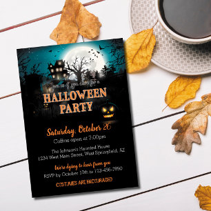 Uitnodiging voor een Halloweenfeest in een spookhu