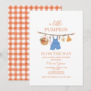 Uitnodiging voor een herfst baby shower met een kl