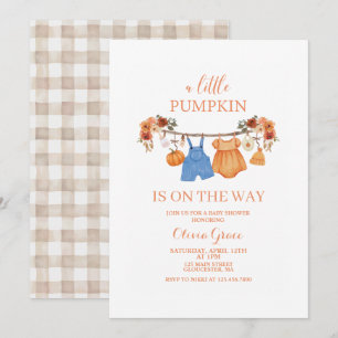 Uitnodiging voor een herfst baby shower met een kl