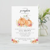 Uitnodiging voor een herfst baby shower met pompoe (Staand voorkant)