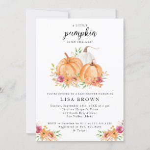 Uitnodiging voor een herfst baby shower met pompoe