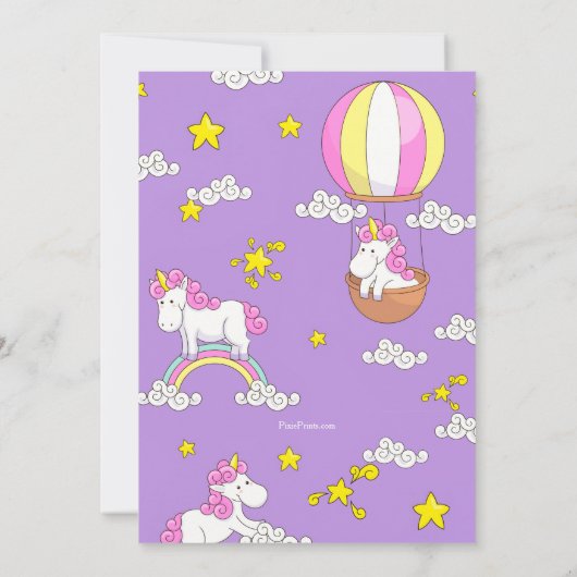 Uitnodiging voor een heteluchtballon van Unicorn (Achterkant)