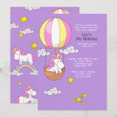 Uitnodiging voor een heteluchtballon van Unicorn (Voorkant / Achterkant)