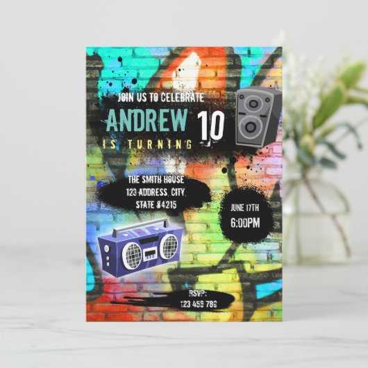 Uitnodiging voor een hiphop feestthema (Staand voorkant)