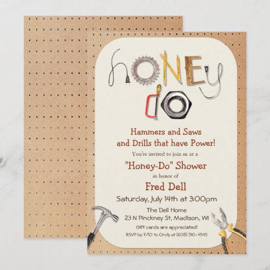 Uitnodiging voor een 'Honey Do' koppel bruidsfeest (Voorkant / Achterkant)