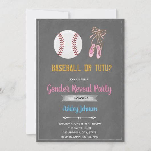 Uitnodiging voor een honkbal- of balletfeest (Voorkant)