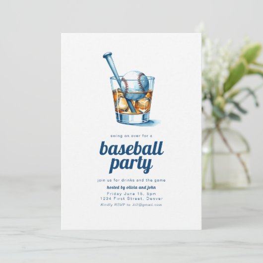 Uitnodiging voor een honkbalfeest met Whiskey Glas (Staand voorkant)