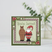 Uitnodiging voor een Horse and Santa Holiday Party (Staand voorkant)