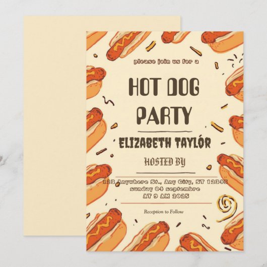 Uitnodiging voor een Hotdogfeest – Leuke voedselvi (Voorkant / Achterkant)