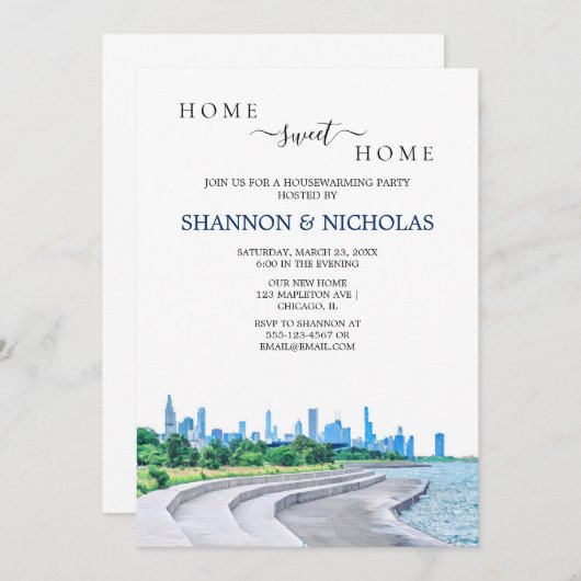 Uitnodiging voor een housewarming met Chicago Skyl (Voorkant / Achterkant)