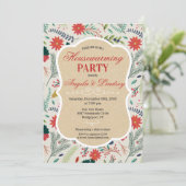 Uitnodiging voor een housewarmingfeest met bloemmo (Staand voorkant)