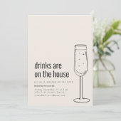 Uitnodiging voor een housewarmingfeest met champag (Staand voorkant)