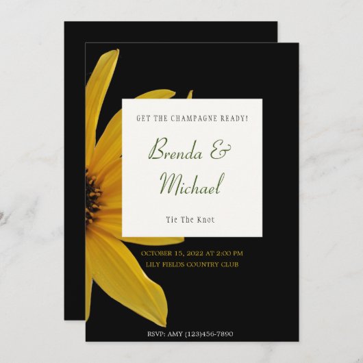 Uitnodiging voor een huwelijk met zwarte en gele F (Voorkant / Achterkant)