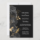 Uitnodiging voor een huwelijk met zwarte en goudbl (Voorkant)