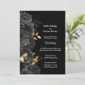 Uitnodiging voor een huwelijk met zwarte en goudbl (Staand voorkant)