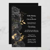 Uitnodiging voor een huwelijk met zwarte en goudbl (Voorkant / Achterkant)