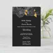 Uitnodiging voor een huwelijk met zwarte en goudbl (Staand voorkant)