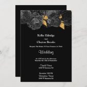 Uitnodiging voor een huwelijk met zwarte en goudbl (Voorkant / Achterkant)