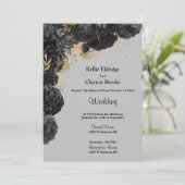 Uitnodiging voor een huwelijk met zwarte en goudbl (Staand voorkant)