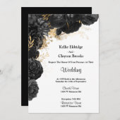 Uitnodiging voor een huwelijk met zwarte en goudbl (Voorkant / Achterkant)