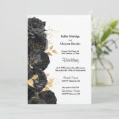 Uitnodiging voor een huwelijk met zwarte en goudbl (Staand voorkant)