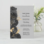 Uitnodiging voor een huwelijk met zwarte en goudbl (Staand voorkant)